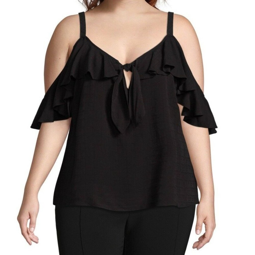 NWT Bold Elements Tie Front Ruffle Shouldr Plus 5X